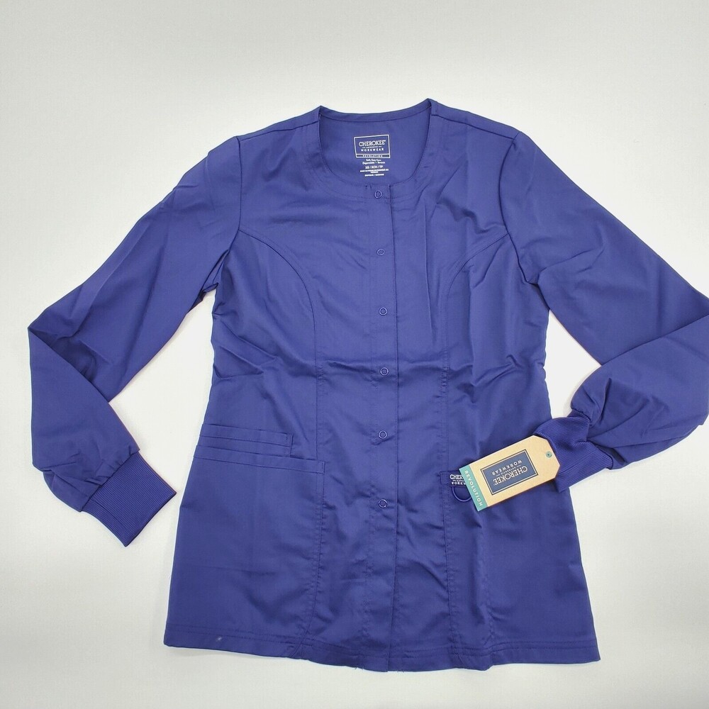 Cherokee Scrub Jacket Medium Grape Workwear Snap Front Nurse CNA Spa